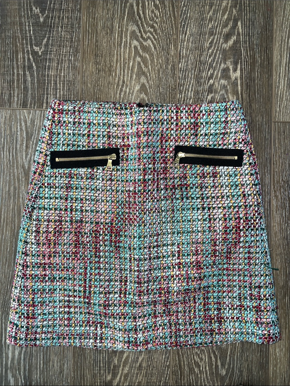 LOFT Multicolor Tweed Mini Skirt with Gold Zippers